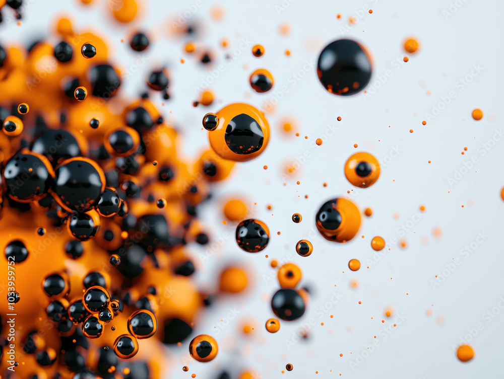 Leinwandbilder Dynamic composition of black and orange spheres in motion an abstract exploration of color and form