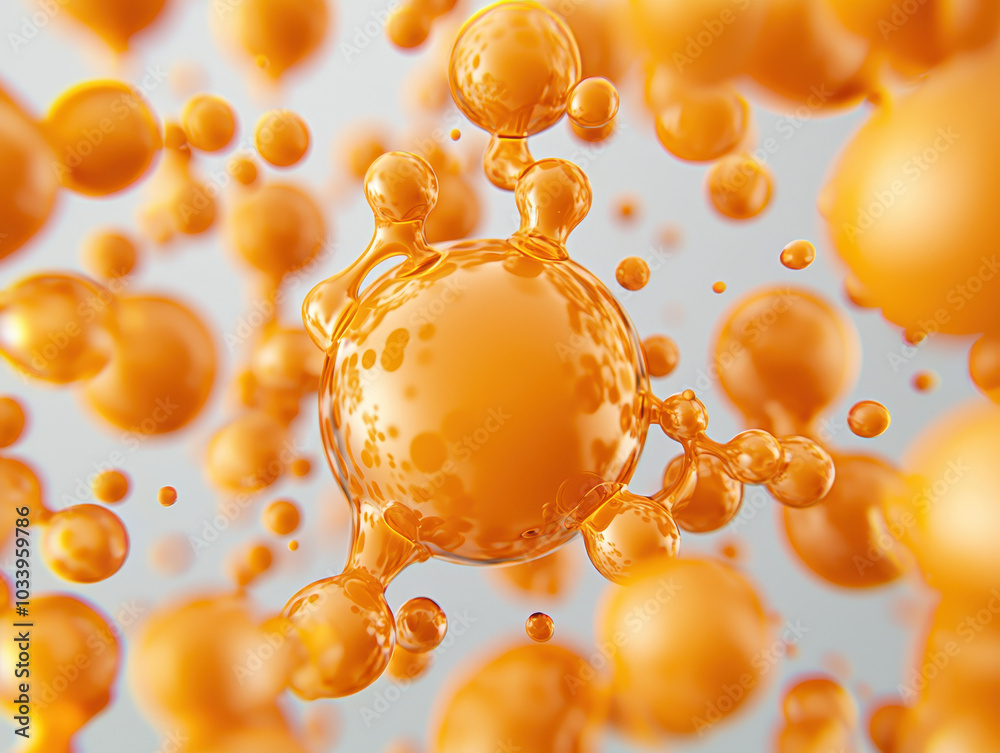 Poster exploring the intricate dance of orange bubbles a stunning visualization of microscopic spheres in m