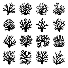 Coral Silhouettes Set - Marine Life Vector Icons