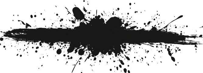 Naklejka premium Black ink splatter banner, horizontal streaks isolated on a white background.