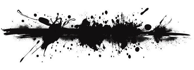 Obraz premium Black ink splatter banner, horizontal streaks isolated on a white background.
