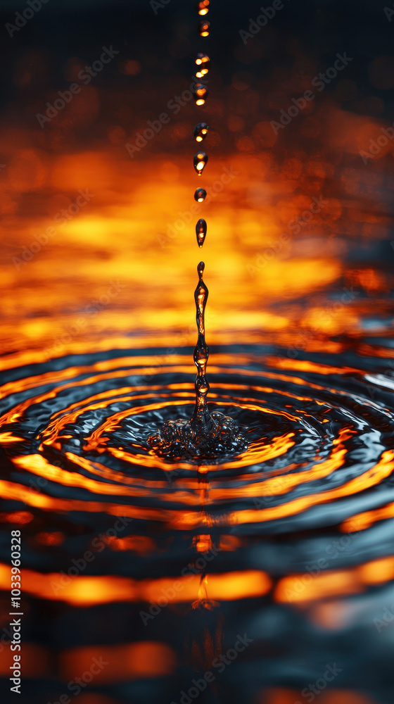 Aufkleber The mesmerizing dance of water droplets creating ripples against a fiery background nature's artistic display