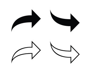 curved arrow vector, black outline curved arrow icon ioslated on white background