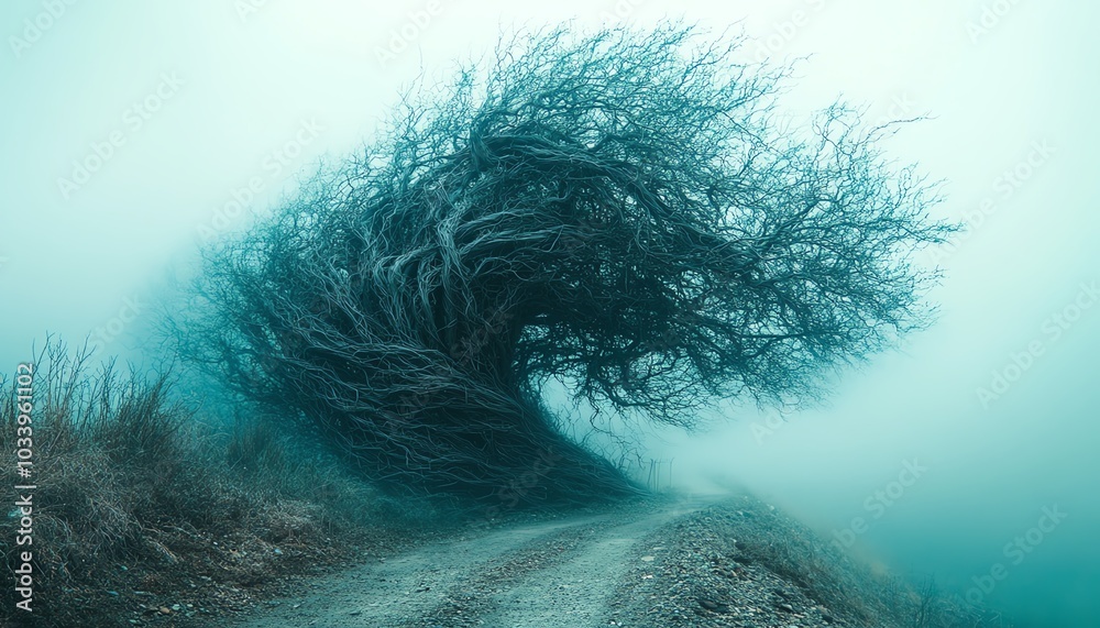 Fototapete Visual representation of chaotic management, featuring a complex and messy decision tree overflowing with tangled branches and unclear paths, symbolizing poor organization