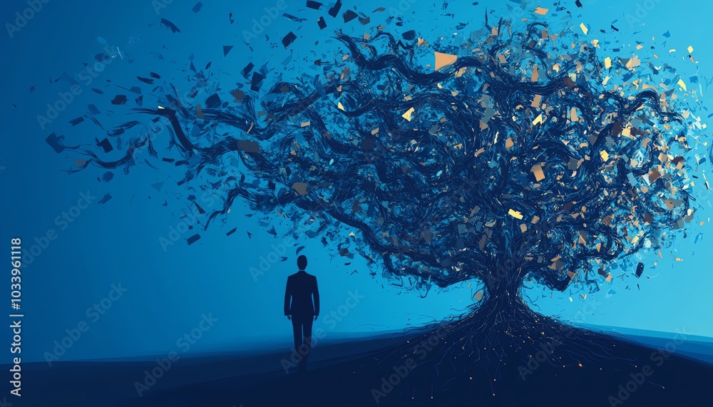 Aufkleber Visual representation of chaotic management, featuring a complex and messy decision tree overflowing with tangled branches and unclear paths, symbolizing poor organization