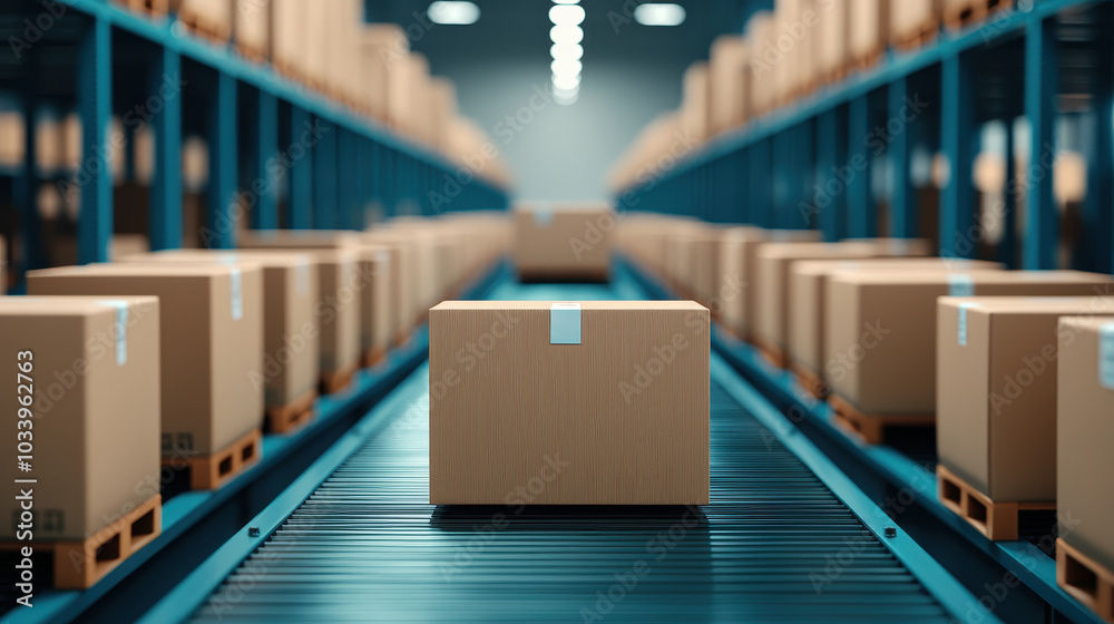 Poster Efficient warehouse operations streamlining package handling in modern logistics environments to enhance productivity and accuracy