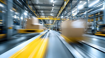 Fototapeta premium Dynamic Warehouse Interior with Conveyor Belt in Motion