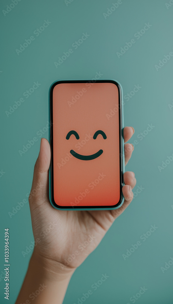 Aufkleber Exploring the joys of digital connectivity a smiley face on a smartphone display captured in a minimalistic setting