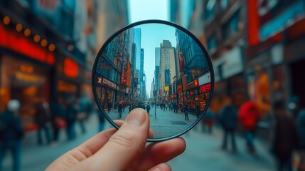 Hand Holding a Small Circular Mirror Reflecting a Beautiful Scene