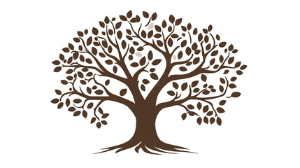 Silhouette of a Large Tree with Lush Foliage on White Background