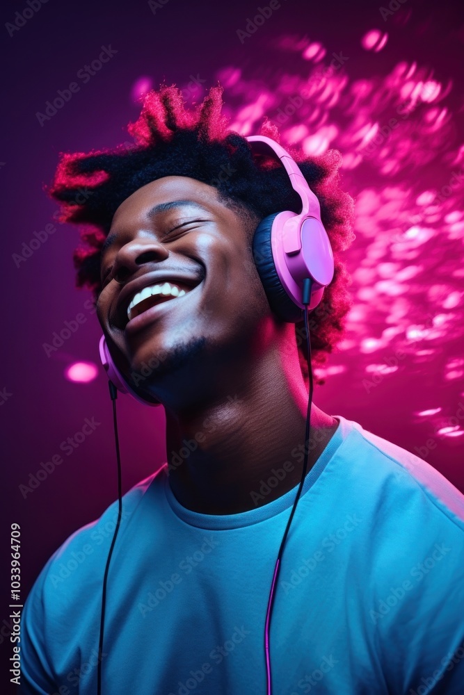 Poster Happy young man headphones headset adult.