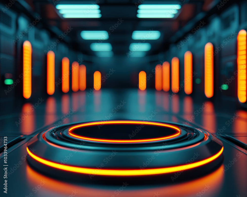Aufkleber Futuristic data center with illuminated circles a glimpse into tomorrow's technology and innovation spaces