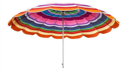 Colorful Striped Beach Umbrella Isolated on White Background