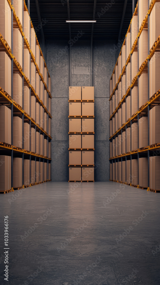 Poster Efficient warehouse storage solutions maximizing space with organized shelving and packaging techniques for optimal inventory management