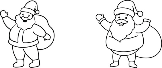 Two Santa Claus Line Drawings Christmas Cheer