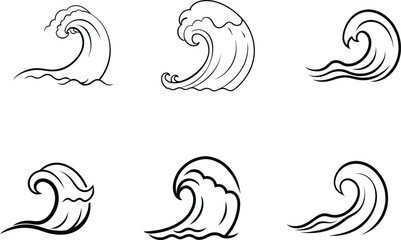 Fototapeta premium Six Stylized Black and White Ocean Waves