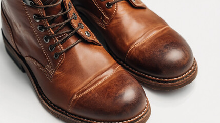 Brown Leather Boots with Laces Close Up   Fashionable Footwear