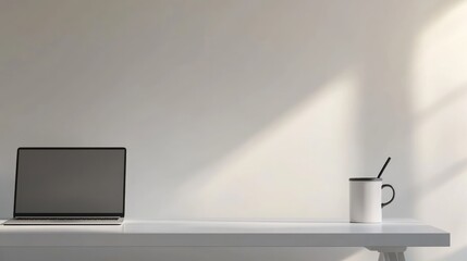 Minimalist Workspace with Laptop and Mug