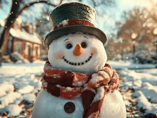 Obraz premium Classic Christmas Snowman with Top Hat and Scarf, A Timeless Winter Tradition Festive Snow Person Decor Holiday Cheer Winter Wonderland