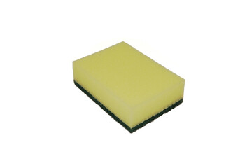 Cleaning concept, Yellow sponge for dishwashing in kitchen isolated on white background.