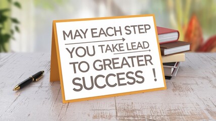 Inspirational Desk Sign: Motivational Quote on Success with Books and Pen, Ideal for Office Decor