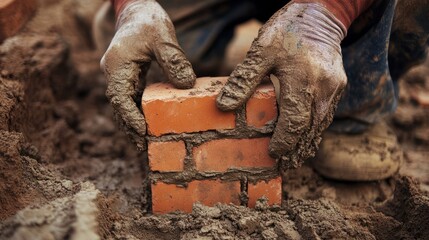 brick being placed into position by a professional bricklayer,