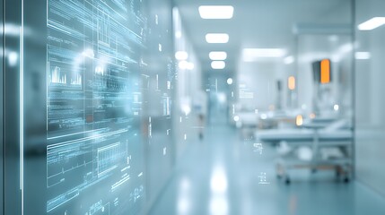 Blurred motion and advanced medical technology in a modern clean and innovative hospital or clinic corridor  The image conveys a sense of speed efficiency and cutting edge healthcare facilities