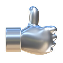 Silver thumb up hand on png transparent background.