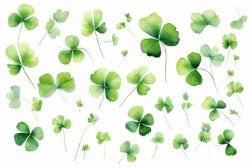 Green shamrocks on a white background plant green.