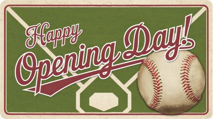 Vintage Baseball Card Celebrating Opening Day with Green Background and Text