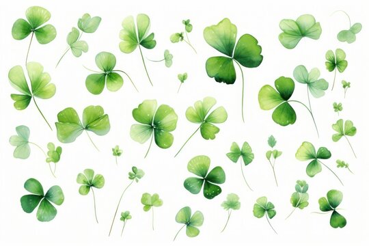Green shamrocks on a white background plant green.