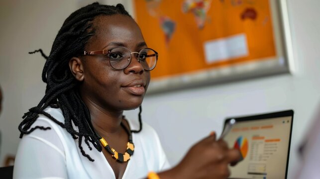 Efficient, team work, female managers, office environment, excellent performance, collaborative results, team members, presentation, team discussion decisions, laptops, joint efforts, work environment