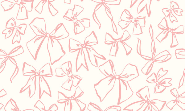 Fototapeta Seamless pattern with pink bows in coquette aesthetic
