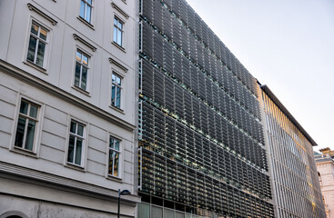 Fototapeta premium Vienna, Austria - July 23, 2024: Building facades in the early morning in Vienna 