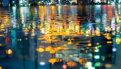 City Lights Reflected in Rippling Water at Night