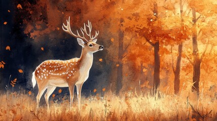 Obraz premium Majestic Deer in Autumn Forest