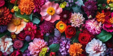 Vibrant bouquet of mixed flowers and greenery.