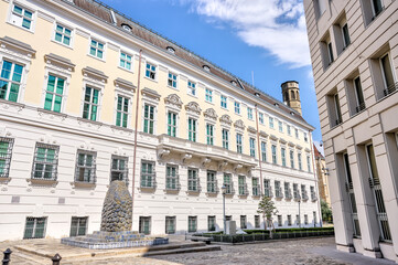 Vienna, Austria - July 23, 2024: Building facades in the early morning in Vienna
