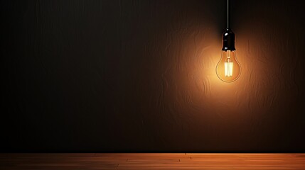 Dark empty room with single flickering light bulb casting long shadows, emphasizing absence of power and eerie atmosphere, minimalist setting with focus on light bulb's glow.
