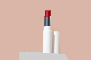 colored lipstick in light tubes. Cosmetic accessories.