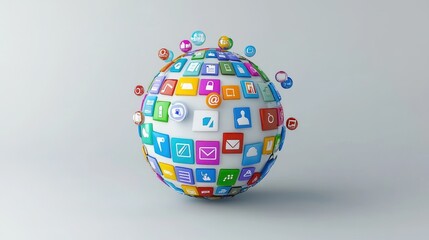 3D globe with search engine icons orbiting around it, symbolizing global internet connectivity 
