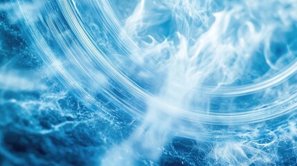 Obraz premium Close-up of vibrant blue light waves radiating from an air conditioner, with icy air currents swirling outward, representing a fresh