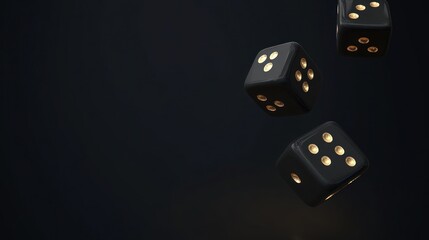 Three Black Dice Falling on a Black Background
