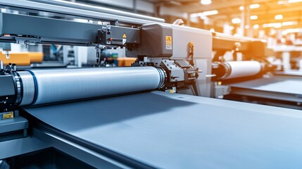 Fototapeta premium Modern Textile Machine Producing Fabric in Factory