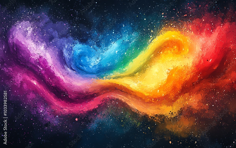 Poster abstract rainbow color ink splatter swirl background