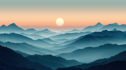 Fototapeta premium Silhouetted mountains at sunset.