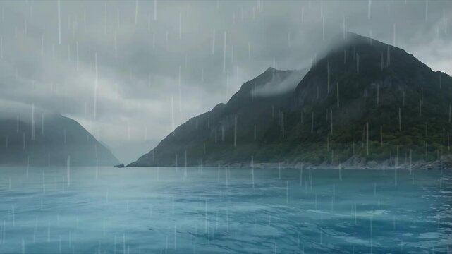 View of a foggy lake during rain. Seamless 4K looping timelapse video animation background