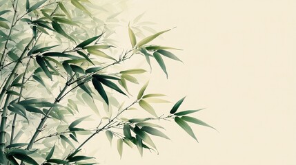 Obraz premium Green bamboo leaves on white background.
