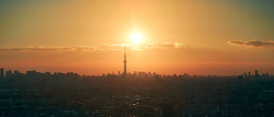 Tokyo sky tree at sunset, Japan. Tokyo Skytree is the tallest building in Japan.