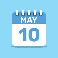 calendar May 10 blue color icon, paper planning design.